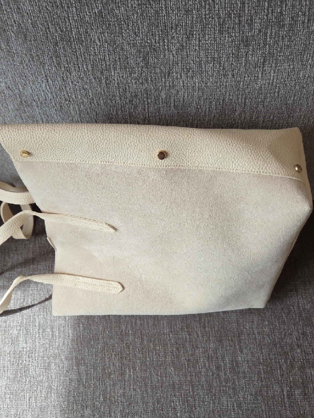 Cream Suede Tote Bag - Minimal Everyday Handbag - Picture 4 of 6